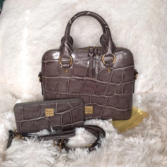 Dooney & Bourke NWOT Denison Croco Leather Cameron Satchel w/matching Wristlet - Picture 1 of 12